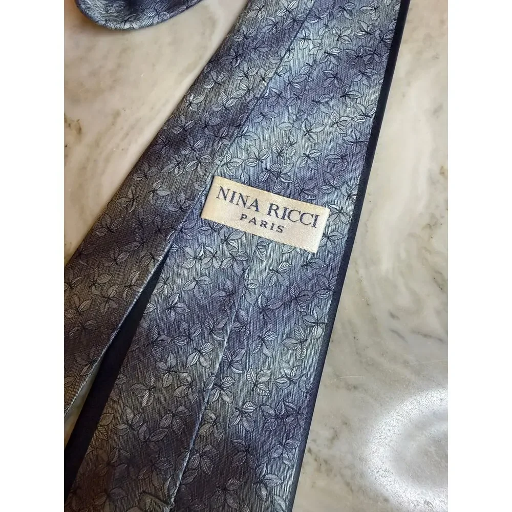 Nina Ricci Luxury Silk Neck Tie Ombre Metallic Silver Gray